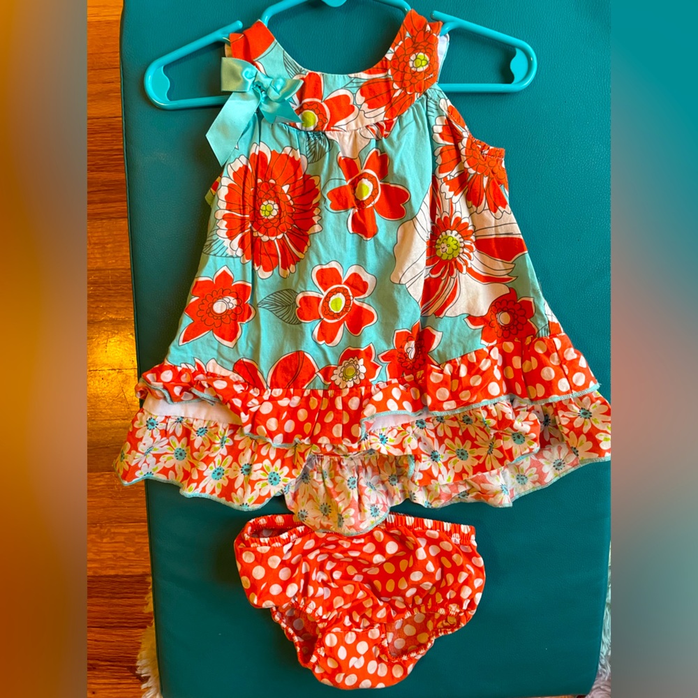 Ashley Ann Aqua Orange Floral Dress Size 12 months